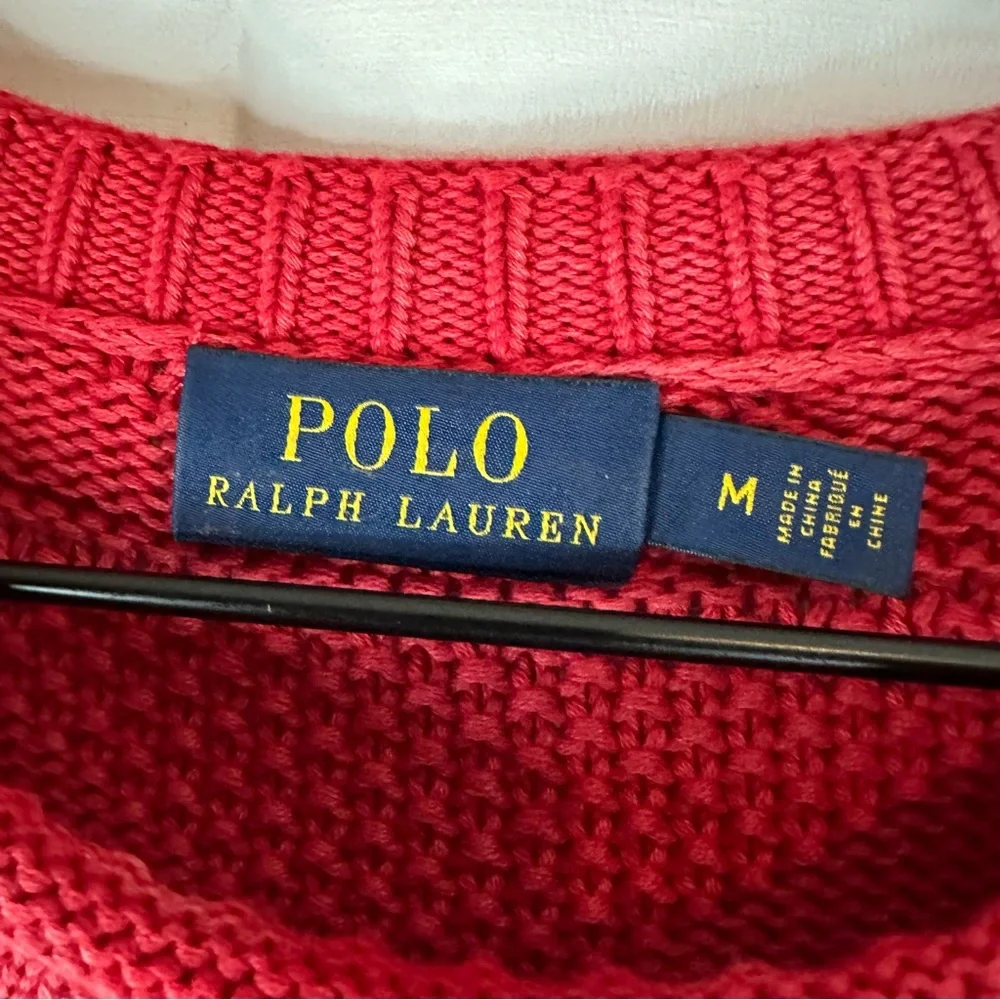 POLO RALPH LAUREN Men’s Size M Sweater Crew Neck Cotton Pullover Red Cable Knit